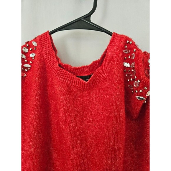 $59 Inc Concepts Womens Red Embellished Cold-Shoulder Wool Sweater Size L - Picture 3 of 9